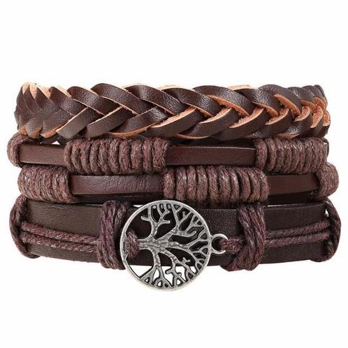 Fako Bijoux® - Armband - Leder - Set Vintage - Levensboom, Sieraden, Tassen en Uiterlijk, Armbanden, Verzenden