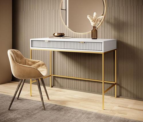 Meubella | Kaptafel wit goud Make-up tafel 104x50x77 cm, Huis en Inrichting, Tafels | Kaptafels, Nieuw, 50 tot 100 cm, Verzenden
