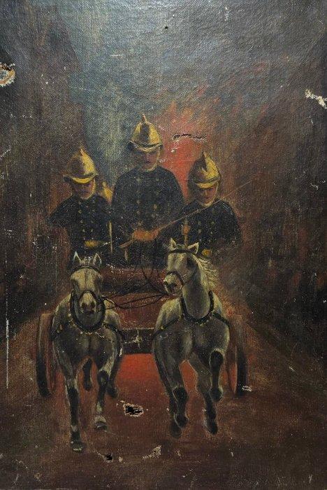 Franse school (XIX) - Pompieri a Cavallo - Sapeurs-Pompiers, Antiek en Kunst, Kunst | Schilderijen | Klassiek