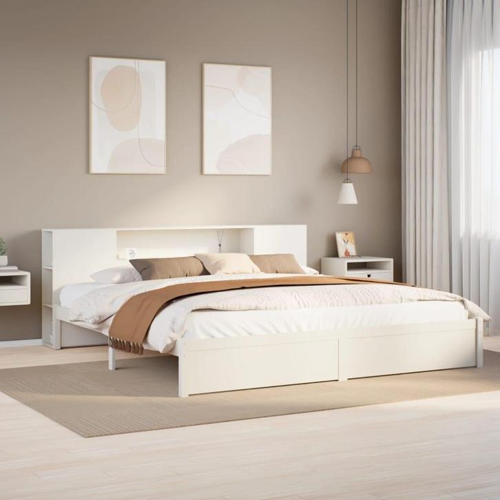 vidaXL Bed met boekenkast zonder matras grenenhout wit, Huis en Inrichting, Slaapkamer | Bedden, Overige maten, 200 cm, Wit, Tweepersoons