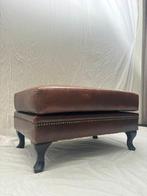Poef - Antieke Jaren 20 Lederen Poef met Knopen Design en