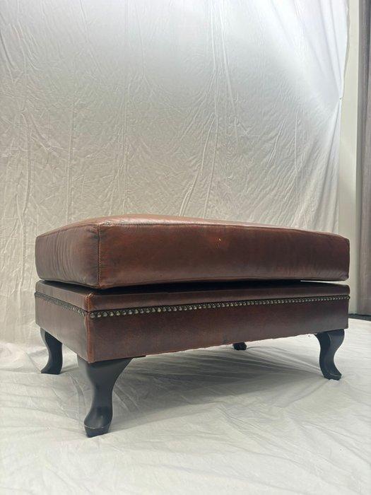 Poef - Antieke Jaren 20 Lederen Poef met Knopen Design en, Antiek en Kunst, Curiosa en Brocante
