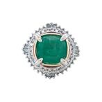 Platina entourage ring met smaragd en diamant 950/14 krt, Sieraden, Tassen en Uiterlijk, Ringen, Ophalen of Verzenden, Nieuw