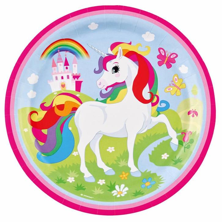 Unicorn Borden Party 23cm 8st, Hobby en Vrije tijd, Feestartikelen, Nieuw, Verzenden