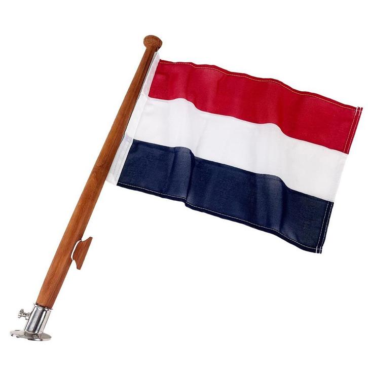 Teak Houten Vlaggenstok 90 cm Compleet met Houder en Nederla, Diversen, Vlaggen en Wimpels, Nieuw, Ophalen of Verzenden