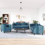vidaXL 3-delige Loungeset met kussens fluweel blauw, Huis en Inrichting, Banken | Bankstellen, Nieuw, Verzenden