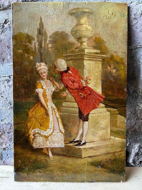 European school XIXe - Scène romantique, Antiek en Kunst, Kunst | Schilderijen | Klassiek