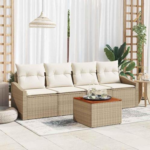 vidaXL Tuin Sofa Set 5 pcs Beige, wit, Tuin en Terras, Tuinsets en Loungesets, Nieuw, Rotan, Verzenden