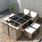 vidaXL 9-delige Tuinset met kussens poly rattan beige, Meer dan 8 zitplaatsen, Nieuw, Tuinset, Verzenden