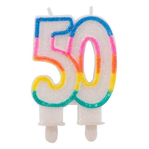 Glitter taart kaars 50 jaar, Hobby en Vrije tijd, Feestartikelen, Nieuw, Ophalen of Verzenden