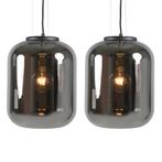 Set van 2 design hanglampen zwart met smoke glas - Bliss, Huis en Inrichting, Lampen | Hanglampen, Nieuw, Glas, Retro, 75 cm of meer