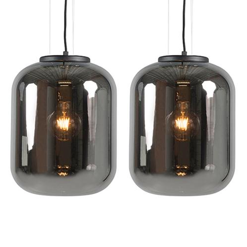 Set van 2 design hanglampen zwart met smoke glas - Bliss, Huis en Inrichting, Lampen | Hanglampen, Nieuw, Glas, 75 cm of meer