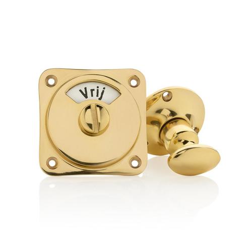Klassieke WC draaiknop vrij-bezet messing gelakt rond, Doe-het-zelf en Verbouw, Hang- en Sluitwerk, Slot, Nieuw, Koper of Messing