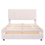 Merax Gestoffeerd Bed 140x200 cm - Tweepersoonsbed met Lade, Nieuw, Beige, Modern, Stof