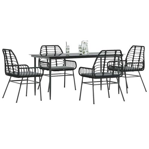 vidaXL 5-delige Tuinset met kussens poly rattan glas zwart, Tuin en Terras, Tuinsets en Loungesets, Tuinset, Nieuw, 4 zitplaatsen