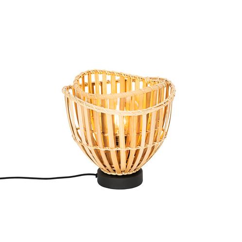 Oosterse tafellamp zwart met naturel bamboe - Pua, Huis en Inrichting, Lampen | Tafellampen, Nieuw, Minder dan 50 cm