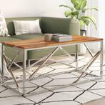 vidaXL Salontafel roestvrij staal en massief acaciahout, Minder dan 50 cm, Verzenden, Nieuw, Metaal