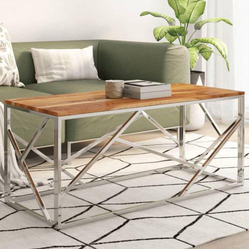 vidaXL Salontafel roestvrij staal en massief acaciahout, Huis en Inrichting, Tafels | Salontafels, Nieuw, Minder dan 50 cm, Metaal