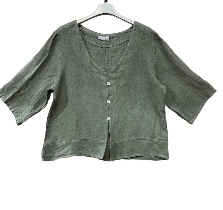 Linnen korte top - 7/8 mouwen - v-hals - knoppen - kleur, Kleding | Dames, T-shirts
