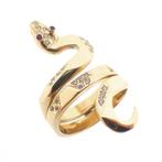 Gouden heren ring; Slang met robijn en zirconia, Goud, Met edelsteen, Gebruikt, Heer