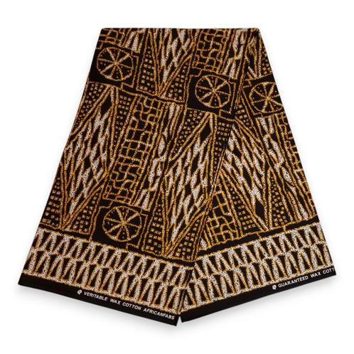 Afrikaanse print stof - Zwart Geel Ndop Cameroon - 100% kato, Hobby en Vrije tijd, Stoffen en Lappen, Nieuw, Ophalen of Verzenden