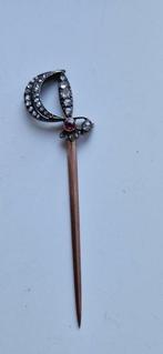Zonder Minimumprijs - Broche - 9 kt. Zilver, Roségoud Robijn, Sieraden, Tassen en Uiterlijk, Antieke sieraden