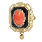 Zonder Minimumprijs - Broche - 14 karaat Geel goud - Onyx -