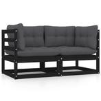 Comfortabele 2-zits Tuinbank Zwart - Retourdeal met Kussens, Tuin en Terras, Tuinbanken, Ophalen of Verzenden, Nieuw, Hout