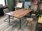 unieke houten designtafel exclusief teakhouten eettafel, Ophalen, Metaal, 50 tot 100 cm, Vijf personen of meer