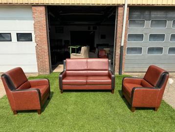 Bankstel SENIOREN bruin leer 2+1+1 bank fauteuils stoelen beschikbaar voor biedingen