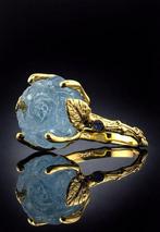 Aquamarijn - Zilver - Ring - Uitgehouwen Bloesem