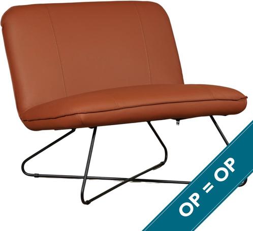 Direct meenemen | Cognac leren fauteuil zonder armleuning |, Huis en Inrichting, Fauteuils, 75 tot 100 cm, 75 tot 100 cm, Nieuw
