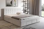 Bed Milo - Wit - 140x200 cm leer met opbergvak, Huis en Inrichting, Slaapkamer | Bedden, Verzenden, Nieuw, 140 cm, 200 cm