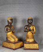 Pair of bronze monks - Verguld brons - Myanmar/Birma (Zonder, Antiek en Kunst