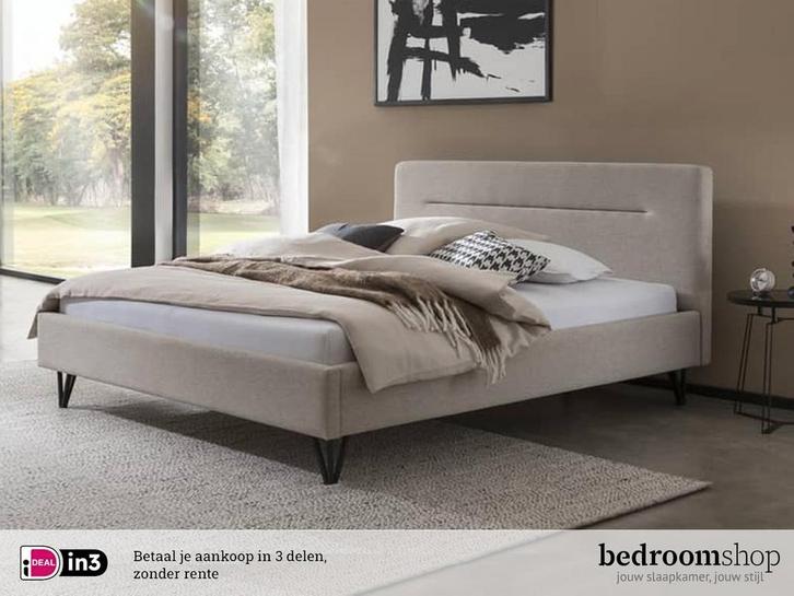 Stoffen bed Genua - goedkoop - 140 t/m 180 cm - Bedroomshop, Huis en Inrichting, Slaapkamer | Bedden, 180 cm, 210 cm, Beige, Tweepersoons