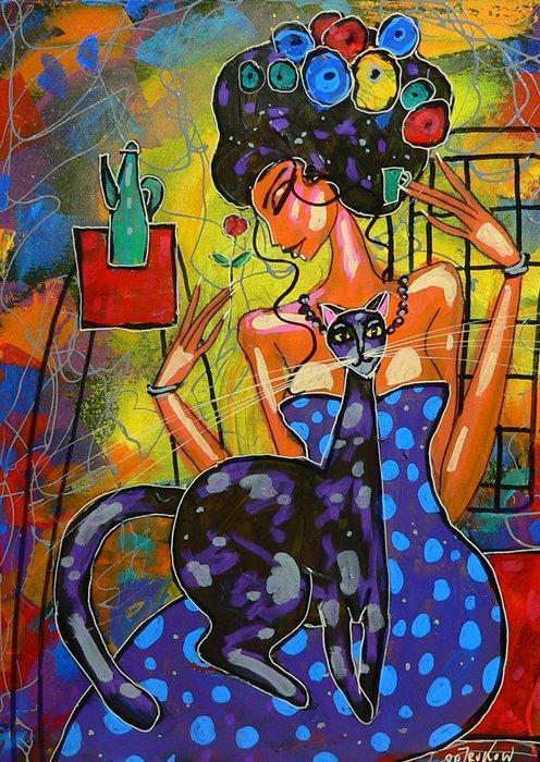 Wiktor Bezrukow - Tea time, Antiek en Kunst, Kunst | Schilderijen | Modern