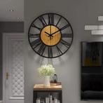 REA Retro metalen wandklok - Ø 35 cm - mat zwart en hout..., Huis en Inrichting, Woonaccessoires | Klokken, Ophalen of Verzenden