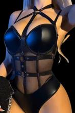 Sexy PU Mesh Body - Kinky Look - Lingerie Dames - S/M/L/XL, Kleding | Dames, Verzenden, Zwart, Body of Korset