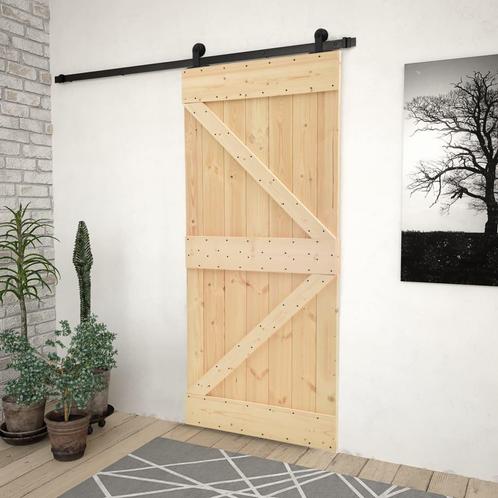 vidaXL Schuifdeur met beslag 90x210 cm massief grenenhout, Doe-het-zelf en Verbouw, Deuren en Horren, Nieuw, Verzenden