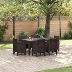 vidaXL 7-delige Tuin Eetset Bruin Poly Riet, Verzenden, Nieuw