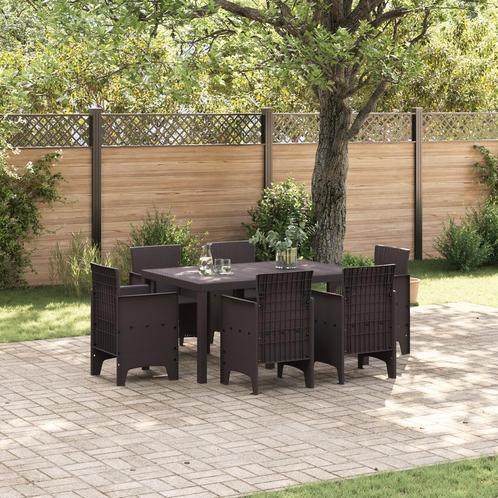 vidaXL 7-delige Tuin Eetset Bruin Poly Riet, Tuin en Terras, Tuintafels, Nieuw, Verzenden