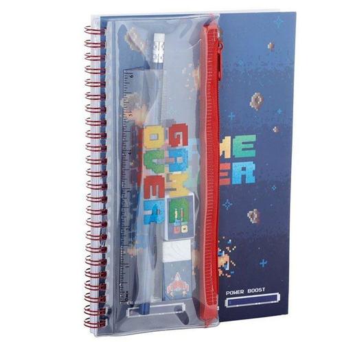 Notitieboek A5 gelinieerd met 6-delig schrijfsetje - Game Ov, Diversen, Schrijfwaren, Nieuw, Ophalen of Verzenden
