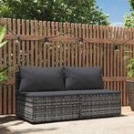 vidaXL Tuinmiddenbank met kussens 2 st poly rattan grijs, Verzenden, Nieuw, Rotan