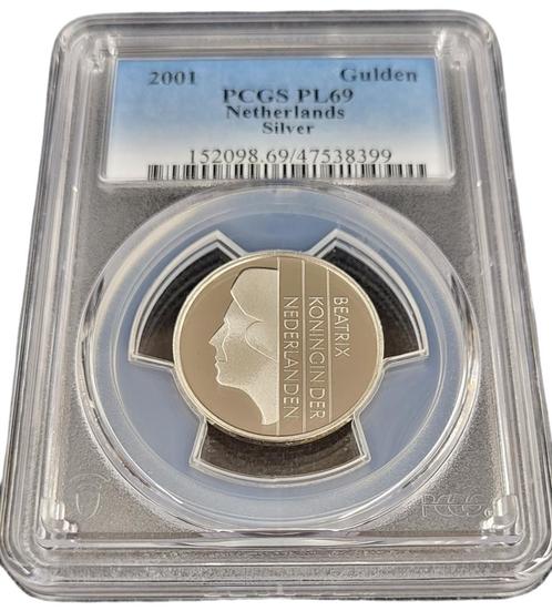Koningin Beatrix Zilveren 1 gulden 2001 PL69 PCGS, Postzegels en Munten, Munten | Nederland, Losse munt, Zilver, Verzenden