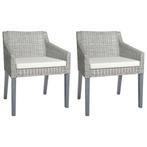 vidaXL Eetkamerstoelen 2 st met kussens natuurlijk rattan, Huis en Inrichting, Stoelen, Verzenden, Nieuw, Grijs