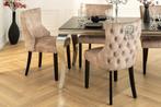 Chesterfield Stoel CASTLE DELUXE beige fluweel met, Huis en Inrichting, Ophalen of Verzenden, Nieuw