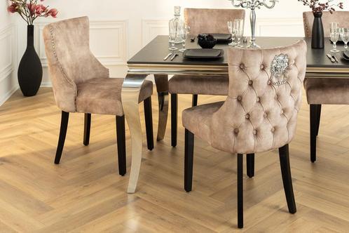 Chesterfield Stoel CASTLE DELUXE beige fluweel met, Huis en Inrichting, Stoelen, Ophalen of Verzenden