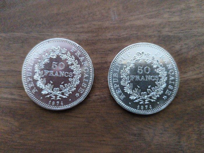 Frankrijk. 50 Francs 1974 Hercule (lot de 2 monnaies), Postzegels en Munten, Munten | Europa | Euromunten