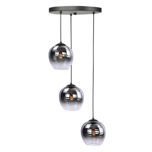 Hanglamp Semi Smoked 3 voudig Glazen lampenkap bol 22cm, Huis en Inrichting, Lampen | Hanglampen, Metaal, Minder dan 50 cm, Ophalen of Verzenden