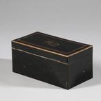 Franse theedoos ca 1875 zwart gepolitoerd met twee vakken No, Antiek en Kunst, Ophalen of Verzenden